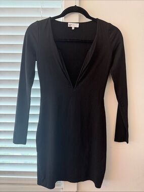 by the way. Black Long Sleeve Deep V Mini Dress